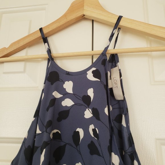 Loft Dusky Blue Floral Dress - Spaghetti straps and tie waist. Size XS - Picture 8 of 13